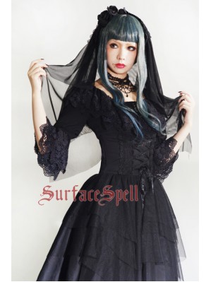 Surface Spell Gothic "White crystal and black agate" chiffon blouse